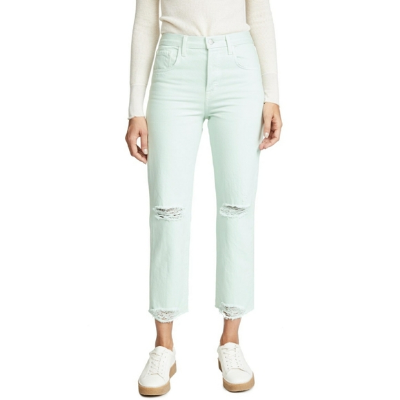 J Brand Wynne mint green distressed high rise straight jeans 27 - Picture 1 of 6
